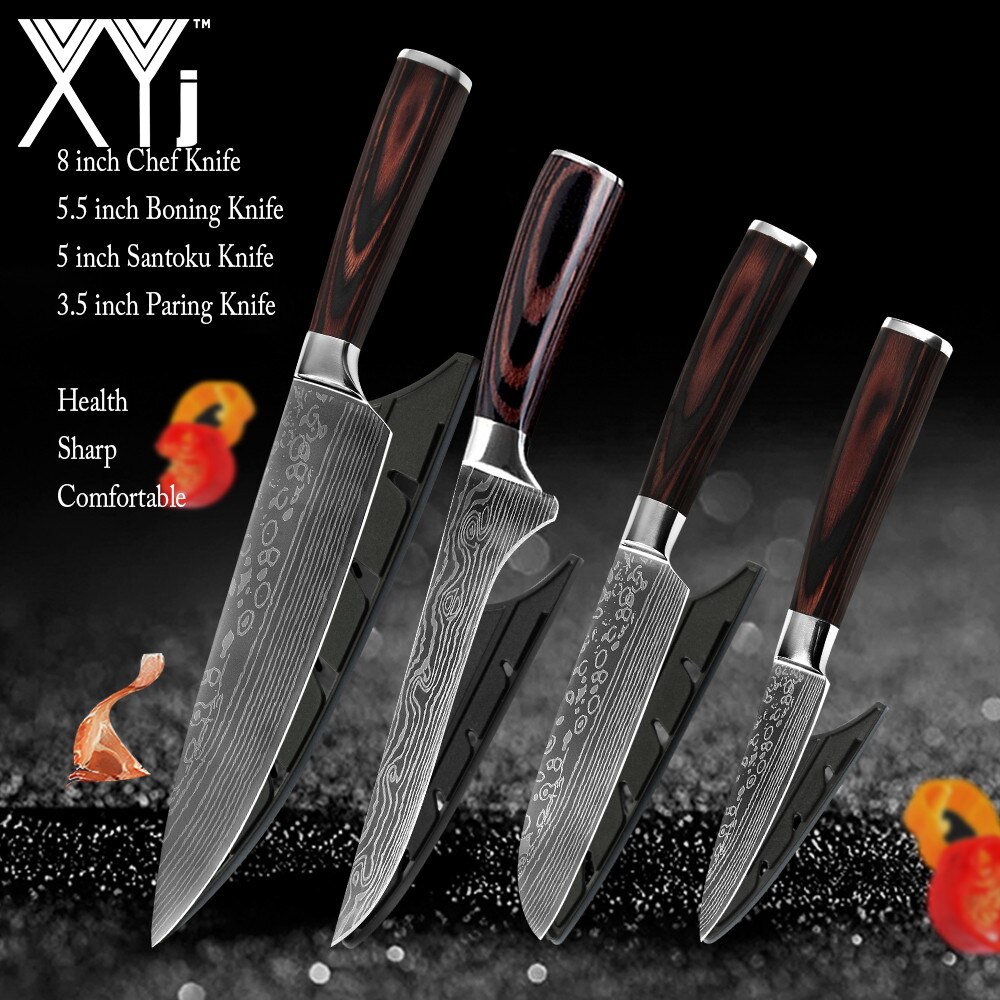 Kitchen Knives Set Stainless Steel 7CR17 Japanese Chef Knife Bread Meat Cleaver Paring Boning Kitchen Knife Covers Accessories: 4 Pcs  Value set 01