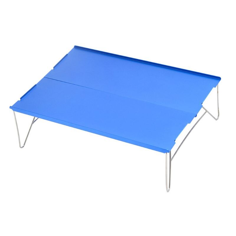 Ultralet bærbart bord vandreture camping folde aluminiumsbord udendørs backpacking mini skrivebord med bærepose til rejser: Blå