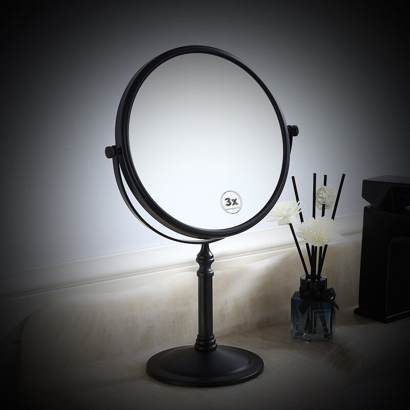 Kosmetiske bordspejle rundt skrivebord revolverende messing guld makeup spejl stativ til makeup forstørrelse 3x ovalt dobbeltsidet spejl