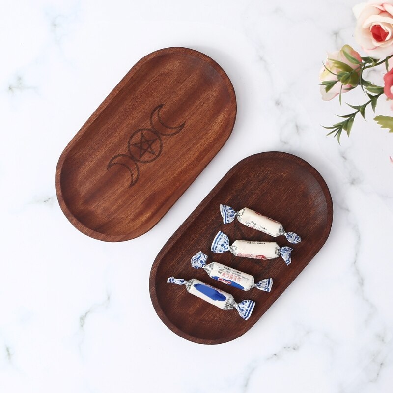 Mini Serving Trays Oval Wood Natural Dessert Cup Plate Small Wooden Cheese Plates for Jewellery Key Coin Tableware Decor