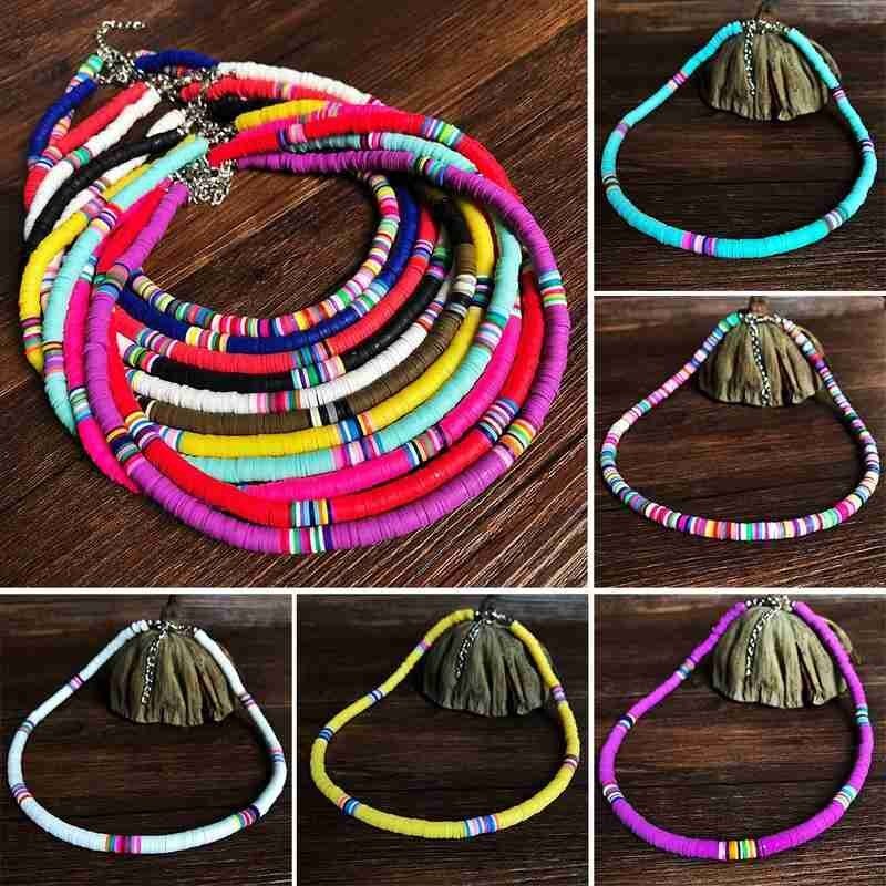 Collar redondo de arcilla suave para mujer, Gargantilla informal a la , joyería multicolor, para accesorios de mujer I0E2