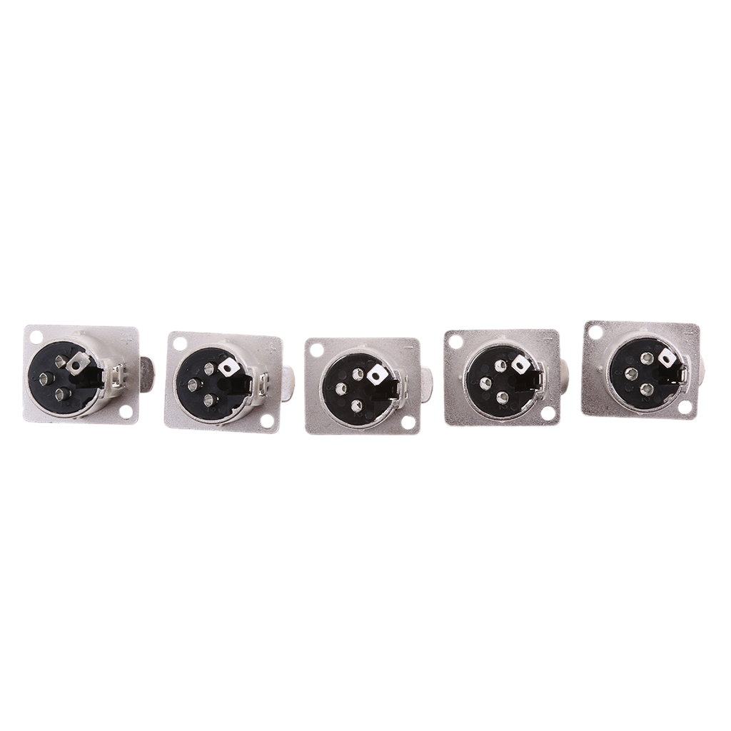 5Pcs XLR 3Pin Female Square Wall Chassis Panel Mounted Plug Socket Microphone Audio XLR Plug Nickle Plated Connector