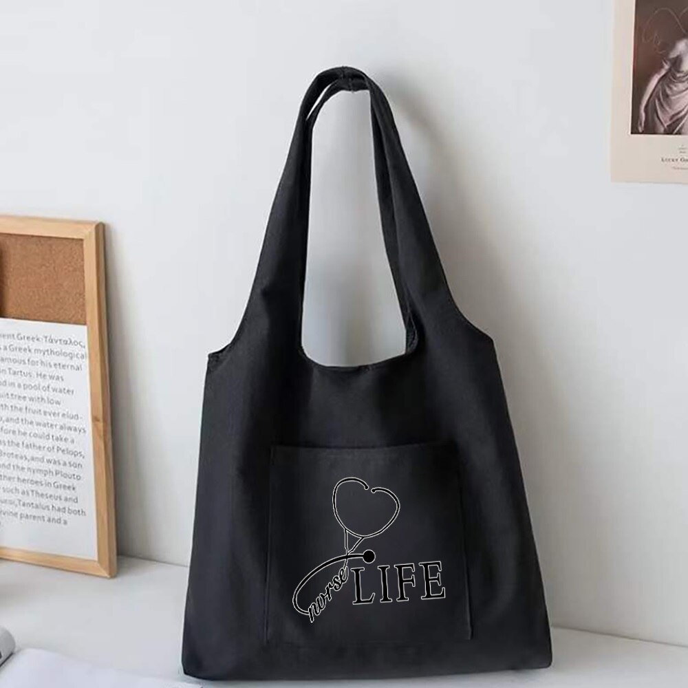 Ladies Shopping Tote Bag Reusable Shopper Organizer Casual Canvas Large Capacity Foldable Nurse Printed Shoulder Bag Handbag: 5Nurse007
