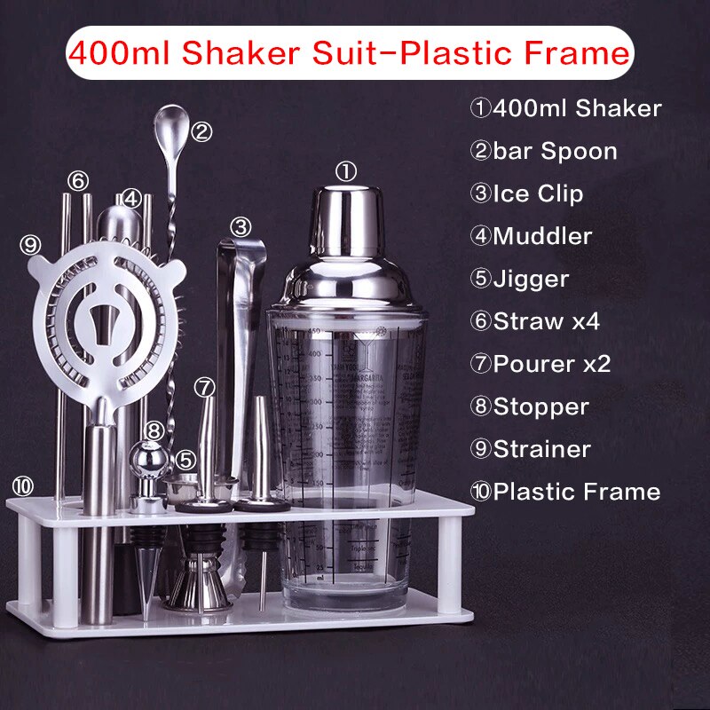 Bar Soul Cocktail Shaker Set Stainless Steel Bar Tools Bartender Tools Shaker Jigger Spoon Muddler Bartender Set: 400ml Plastic