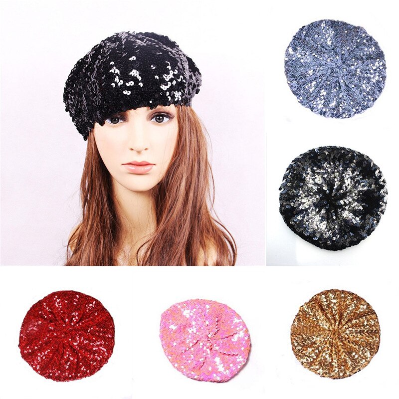 barata ! boina de lentejuelas para mujer, gorro para mujer, decoración de lentejuelas con diamantes, gorra para caminar para de baile combinada