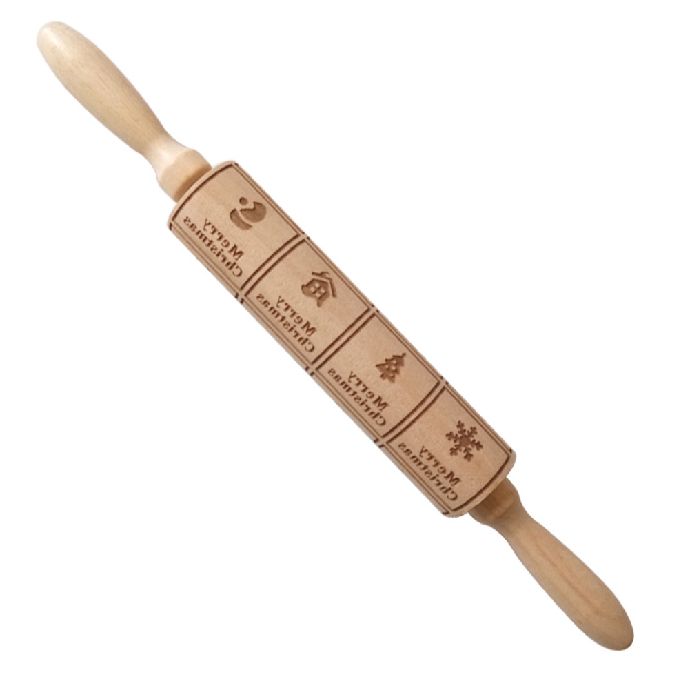 Wood Embossing Pizza Roll Pin Fondant Dough Deer Pattern Engraved Roller Stick Baking Pastry Tool Baking Christmas Accessories: C