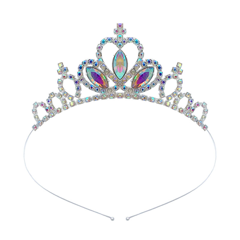Zanlloy Kids Rhinestone Tiara Princess Headband for Girls Birthday Accessories Bridal Crystal Crown Tiara Wedding Hair Jewelry: Rhodium Plated