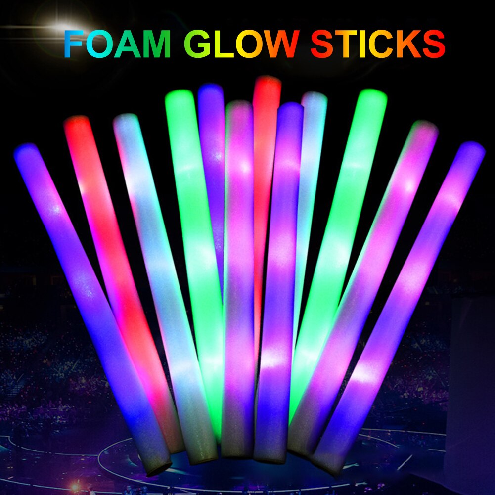 12pcs Random Color Led Accessories Battery Operated Foam Glow Sticks Prop Reusable Wedding Lightweight Party Supplies Birthday