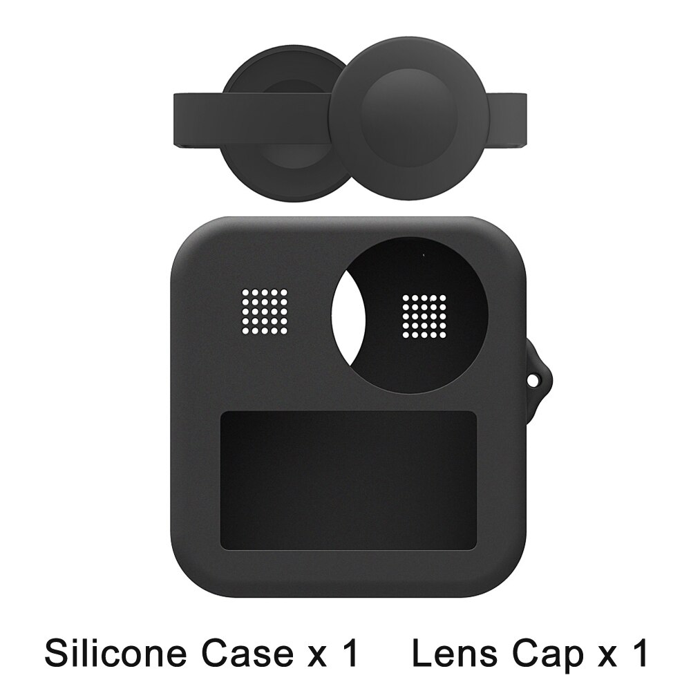 Silicone Case Voor Gopro Max 360 Gehard Glas Screen Protector Beschermende Lens Cap Behuizing Cover Voor Go Pro Max Accessoires: E2019-A