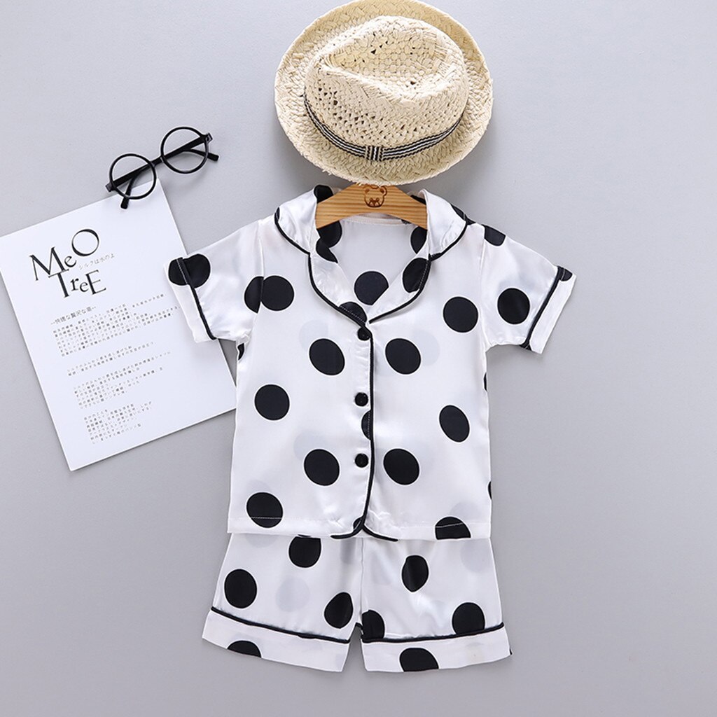 Zomer Peuter Baby Jongen Meisje Kleding Korte Mouw Dot Print Cartoon Tops + Shorts Pyjama Nachtkleding Outfits Set Kinderkleding