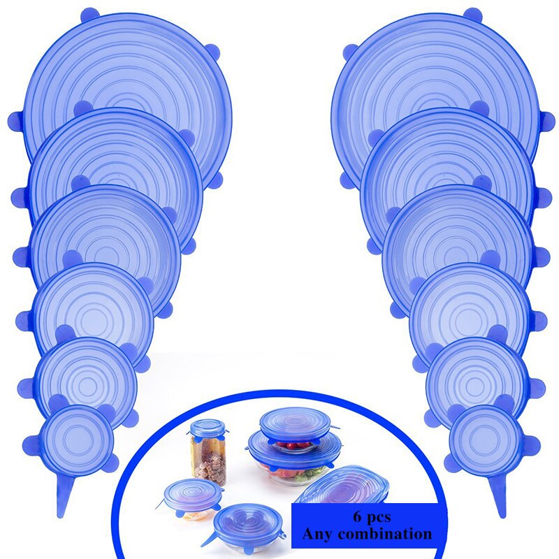 6 pièces/ensemble Silicone alimentaire couvercle cuisine accessoires Gadgets extensible universel bol Pot casserole fruits légumes conservation cuisine outil