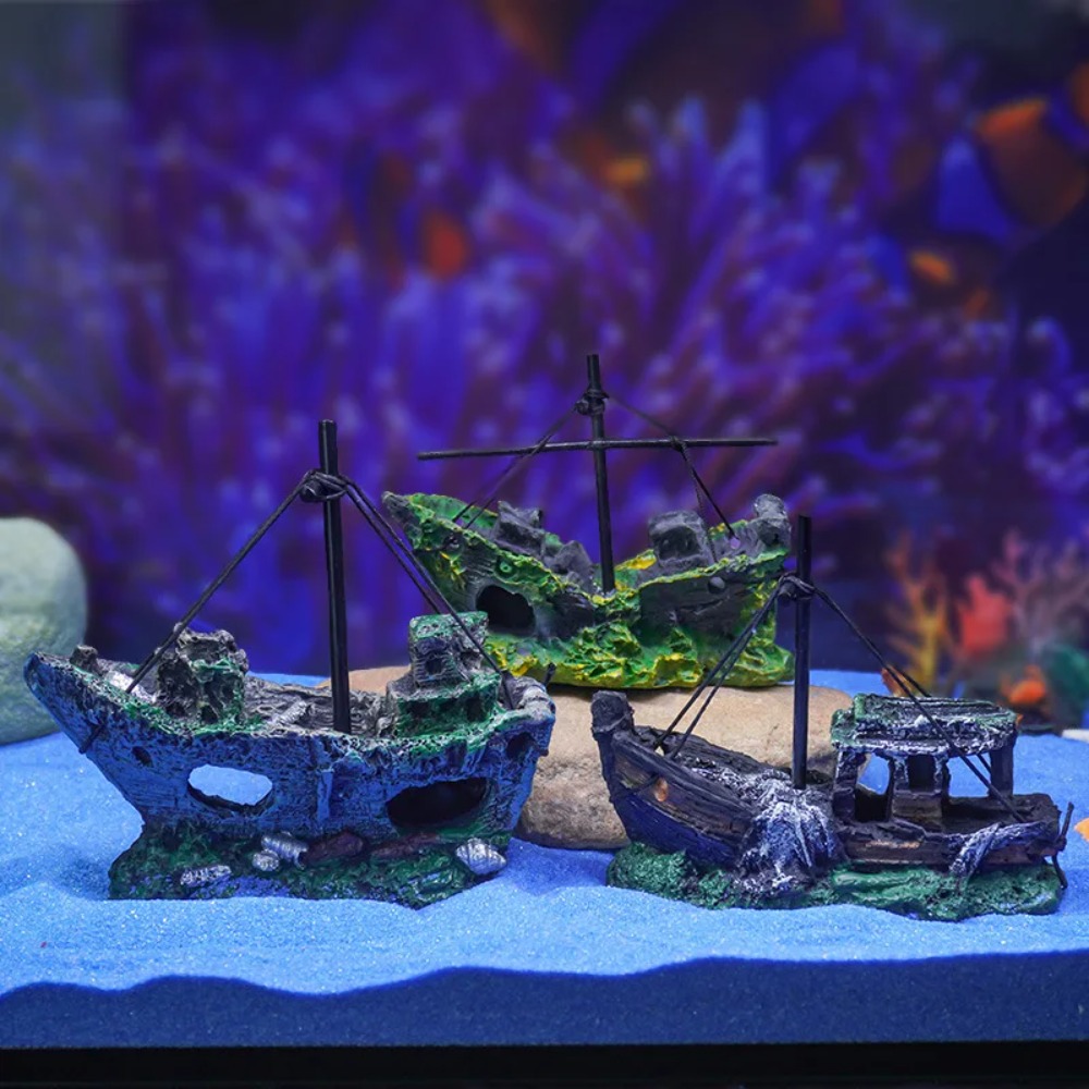 Décorations d'aquarium de poissons, bateau de Pirate de paysage, bateau de démêlage, en résine Vintage, accessoires d'aquarium de bateau, décorations pour la maison