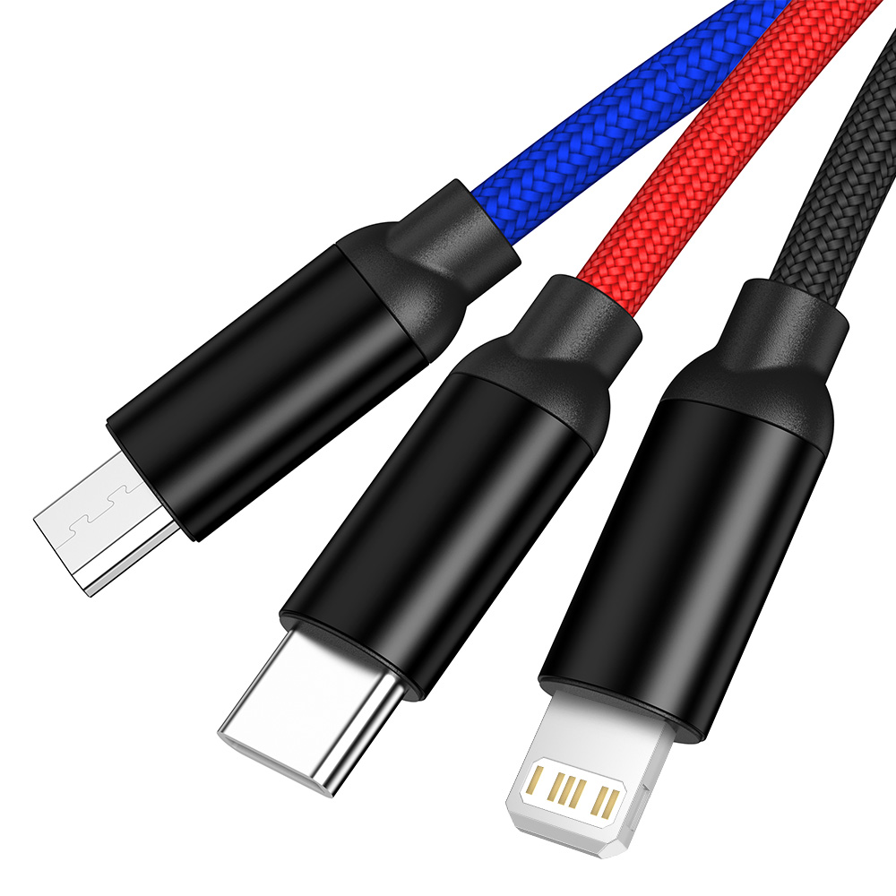 3 in usb-kabel voor iphone 13 12 6 7 8 x 1 samsung xiaomi  mi 10 snellader usb type c micro usb mobiele telefoonkabel: 45cm