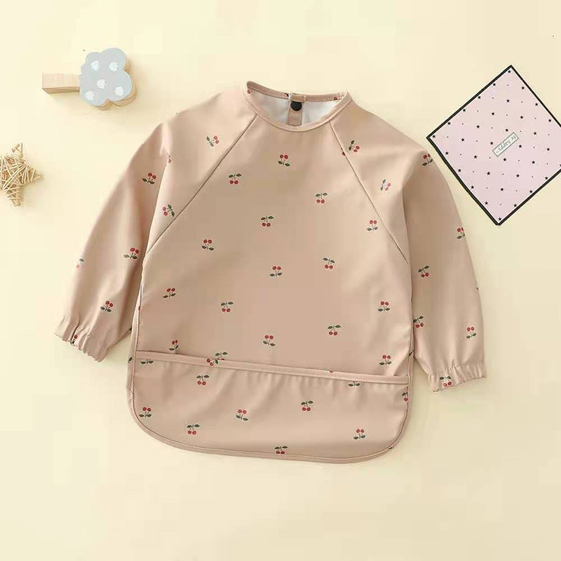 Cartoon Baby Lange Mouw Slabbetjes Waterdichte Schort Leuke Print Baby Eten Baby Spullen Kinderen Jongens Meisjes Burp Doek Slabbetjes Art kiel: cherry / S 6-12months