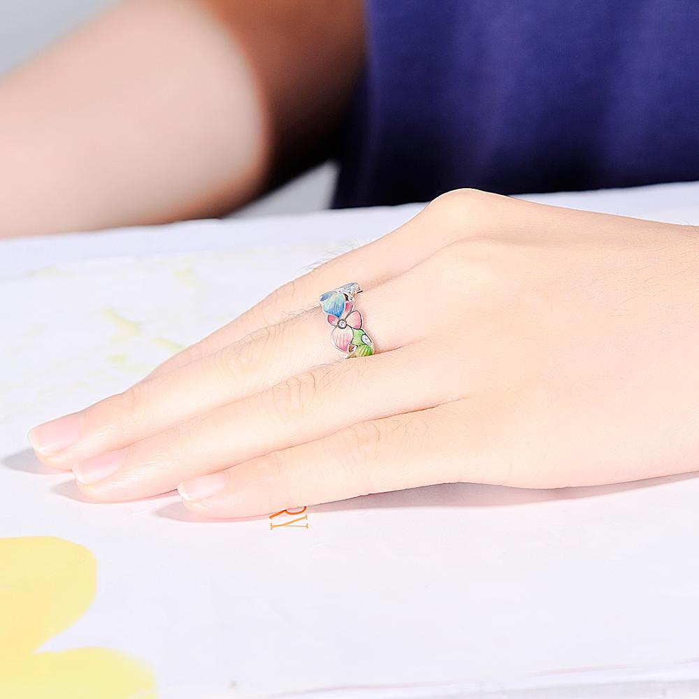 SANTUZZA Silver Ring For Women 925 Sterling Silver Flower Rings for Women Cubic Zirconia Ringen Party Jewelry Enamel