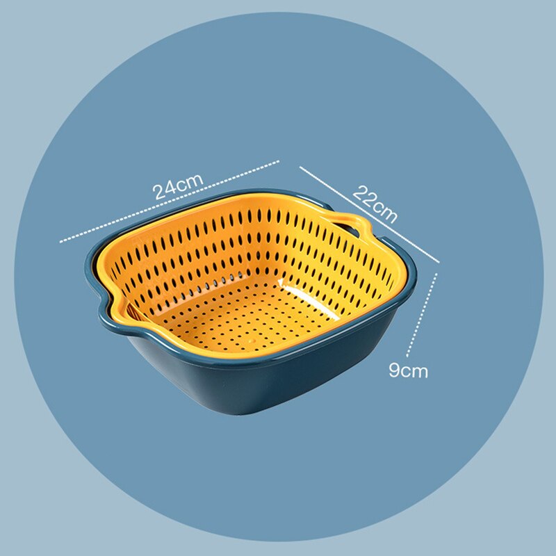 Kitchen Double Drain Basket Bowl Washing Storage Basket Strainers Bowls Drainer Vegetable Cleaning kitchen Gadgets: M