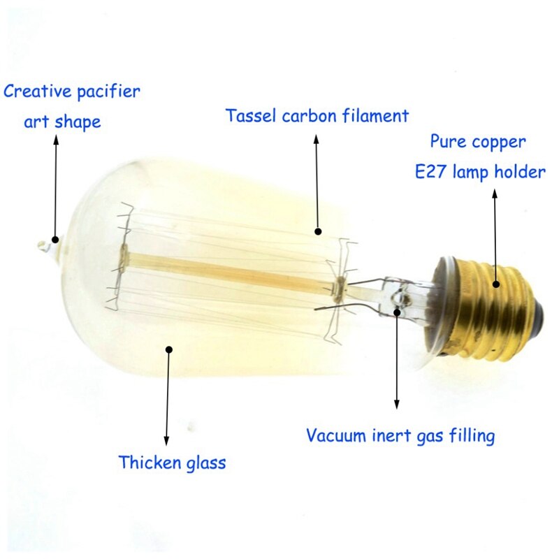 3 Stks/partij Handgemaakte Edison Lampen Carbon Filament Helder Glas 'S Edison Retro Vintage Gloeilamp 40W/60W 220V E27 ST58