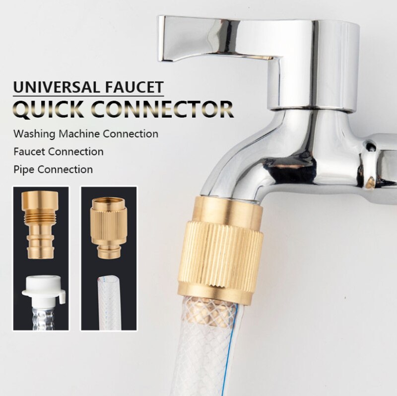 Universal Brass Quick Connector 1/2 Faucet Connector Washing Machine Hose Pipe Connector for Garden Kitchen Bathroom