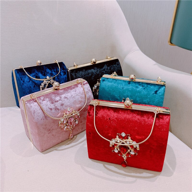 Velvet Retro Square Women evening Bag -Shoulder Bag Shoulder Bag Banquit Wedding party prom bag