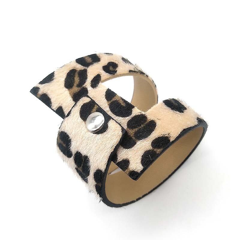 D&amp;D Triangle Circle Leopard Print Wide Leather Bracelets Women Vintage Leather Jewellery Cool