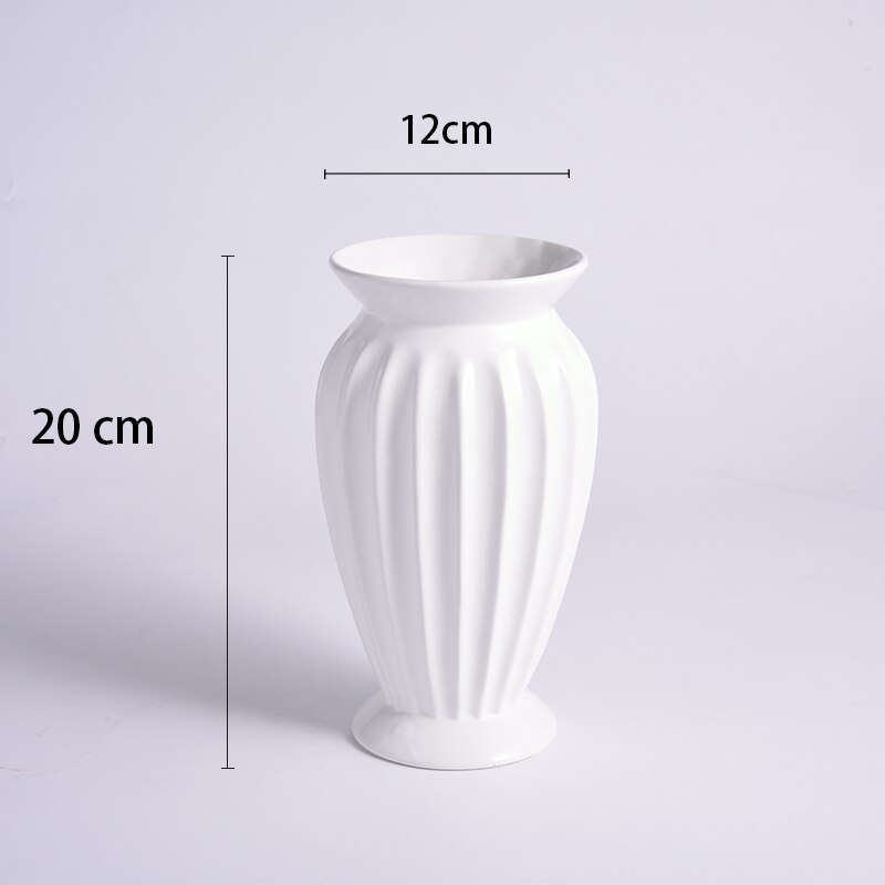 European-style Simple White Striped Vase Ornaments Ceramic Flower Arrangement Water Vase Living Room Decoration Accessories: White-S