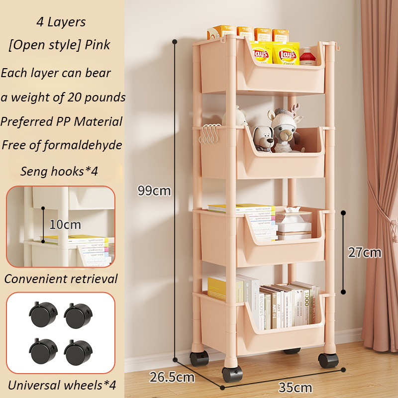Trolley Boekenplank Verplaatsbare Boekenplank Mobiele Keuken Opbergrek Multi-Layer Opslag Shelve Met Wielen Snackkar Opbergrek: Black