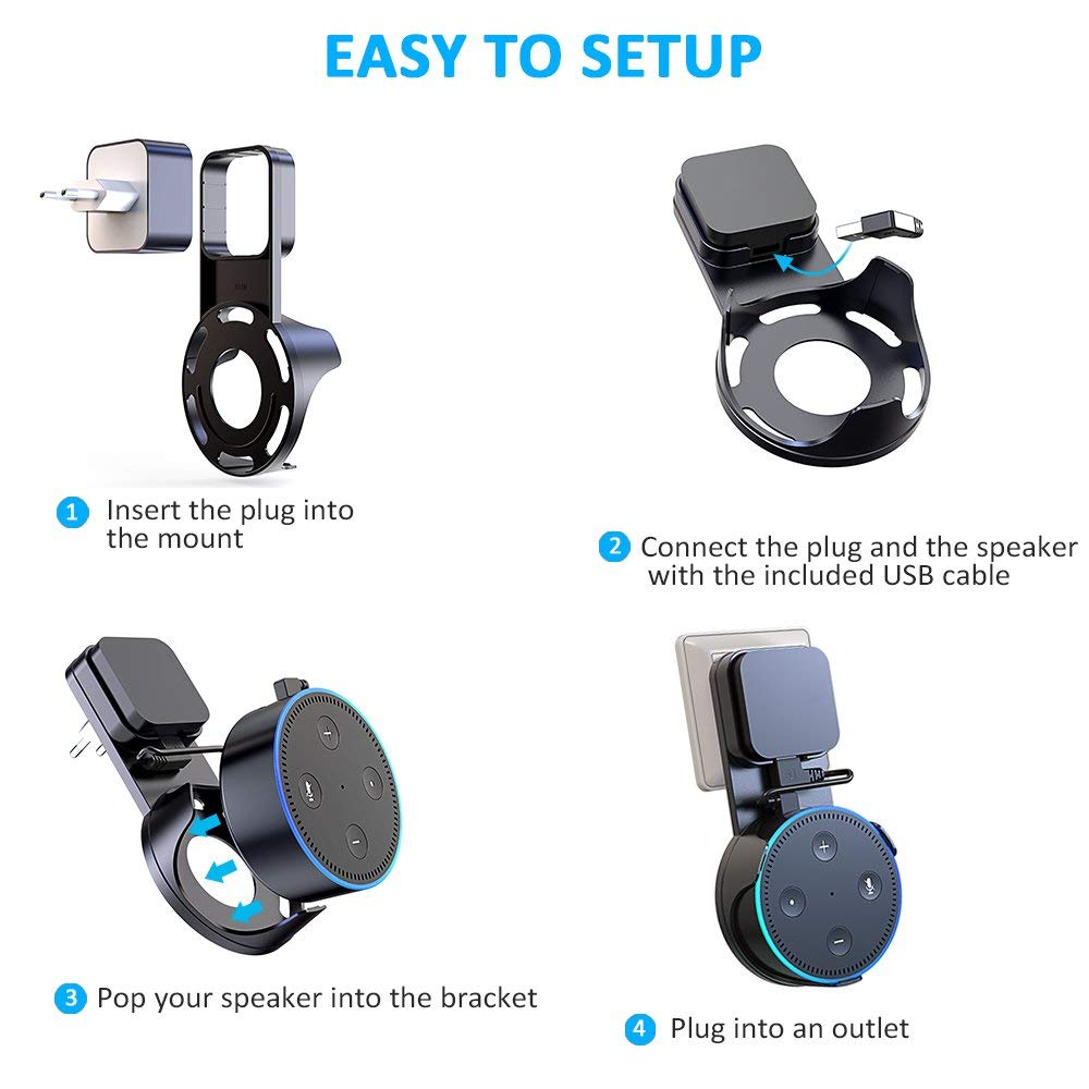 Support mural pour Alexa Echo Dot 2e génération, Support de prise UK/EU avec câble Micro USB