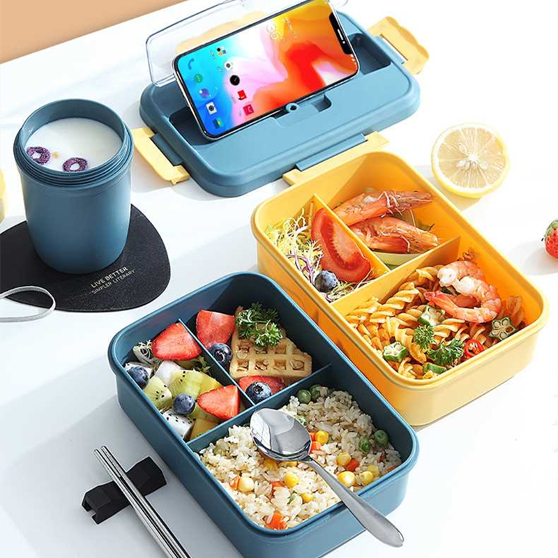 Fiambrera con cuchara, palillos, vajilla de paja de trigo, contenedor de almacenamiento de alimentos, caja Bento para microondas para escuela y oficina