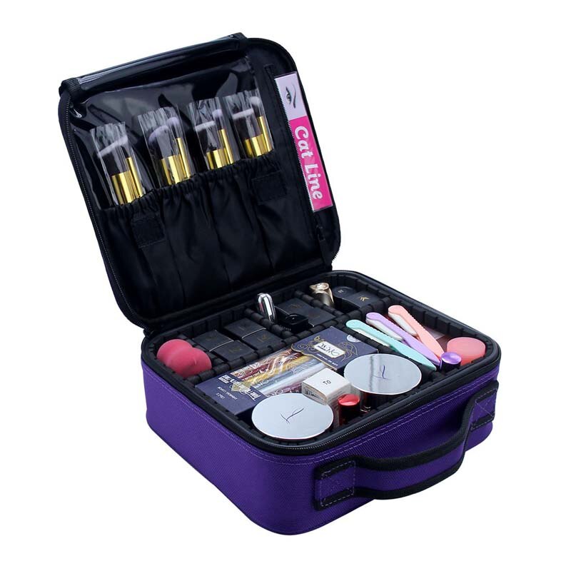 Travel Makeup Train Cosmetic Case Makeup Organizer Portable Artist Storage Bag With Adjustable Dividers for Cosmetics Brushes: Purple Mini Size