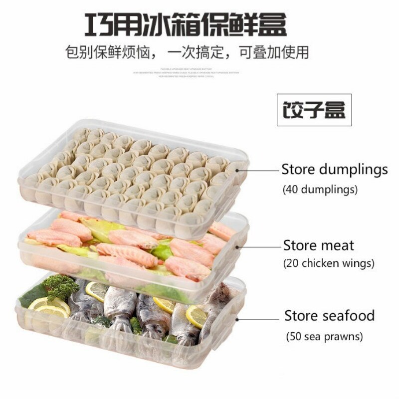 Dumpling Boxes Storage Tray Food Container Box for Keep Fresh Refrigerator Frozen Dumplings Storage Plastic Boxes