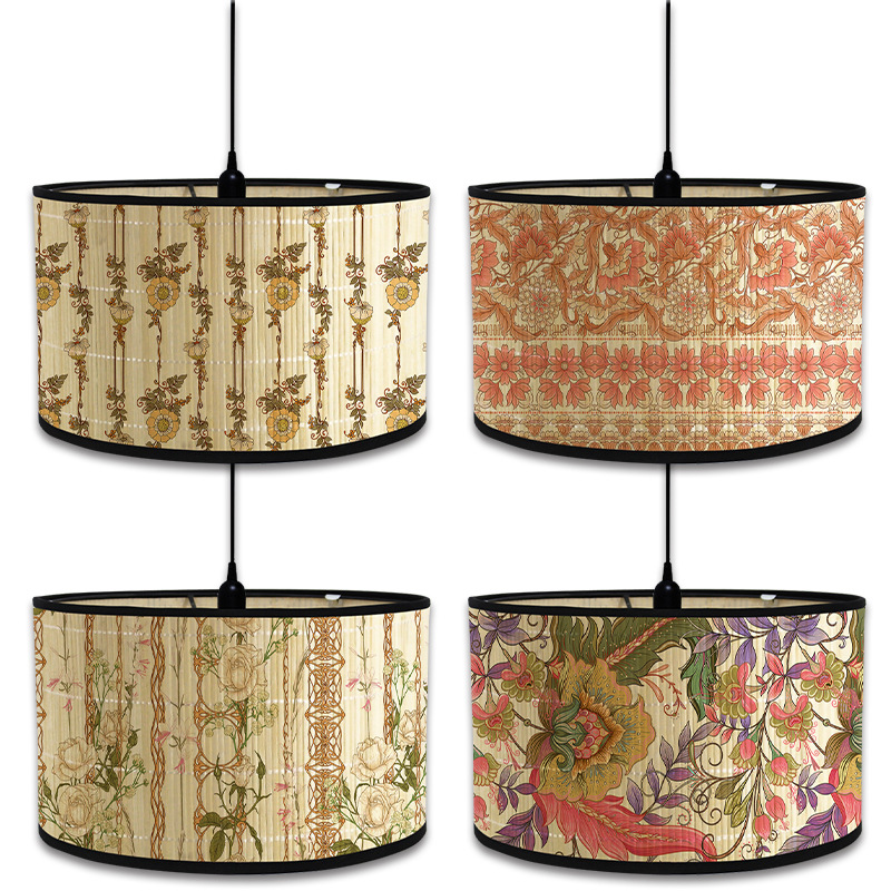 Abat-jour à motif de plante verte de Style nordique, abat-jour d'art en bambou, lustre de café, décor de salle d'accueil rétro, couvercle de lampe suspendue