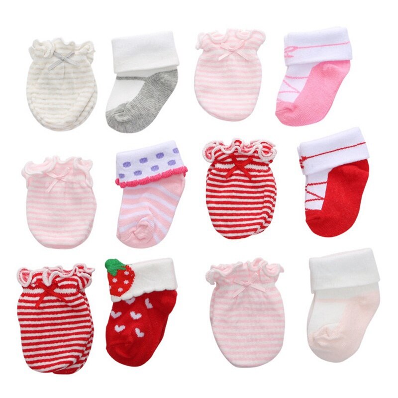 Kids Girls Socks Gloves Sets Casual Newborn Baby Girl Striped Bow-knot Non-Slip Cotton Socks And Gloves Set