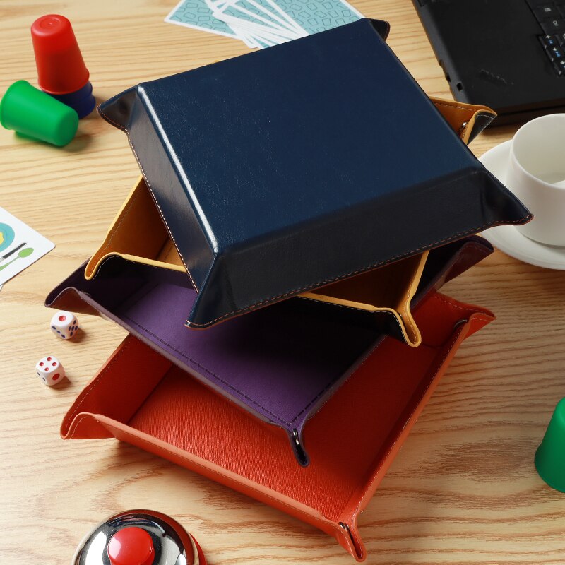 Klapp Dice Tray Box PU Leder Viereck Würfel Schlüssel Brieftasche Münze Lagerung Box Bord Spiele Tablett mit 9 Farben