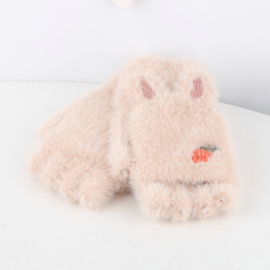 Navidad ofertas Winter Handschuhe freundlicher freundlicher Plüsch Umgedreht Halb Finger Ich bin Freien Warme Handschuhe Fäustlinge Für freundlicher детские зимние: Beige