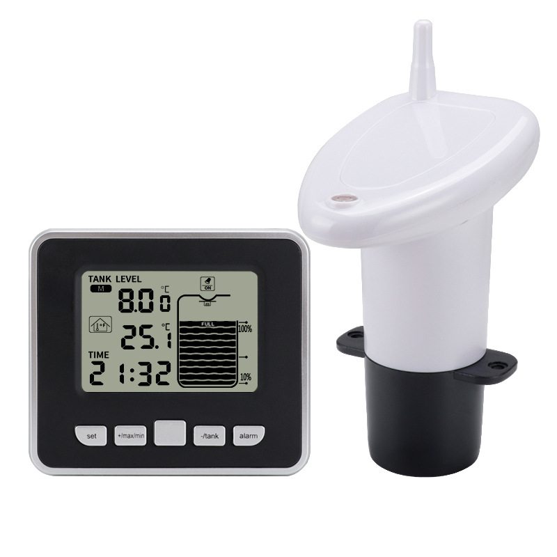 Wireless Ultrasonic Water Level Indicator Gauge Water Tank Sensor Liquid Level Sensor Depth Gauge Temperature Time Display: Default Title