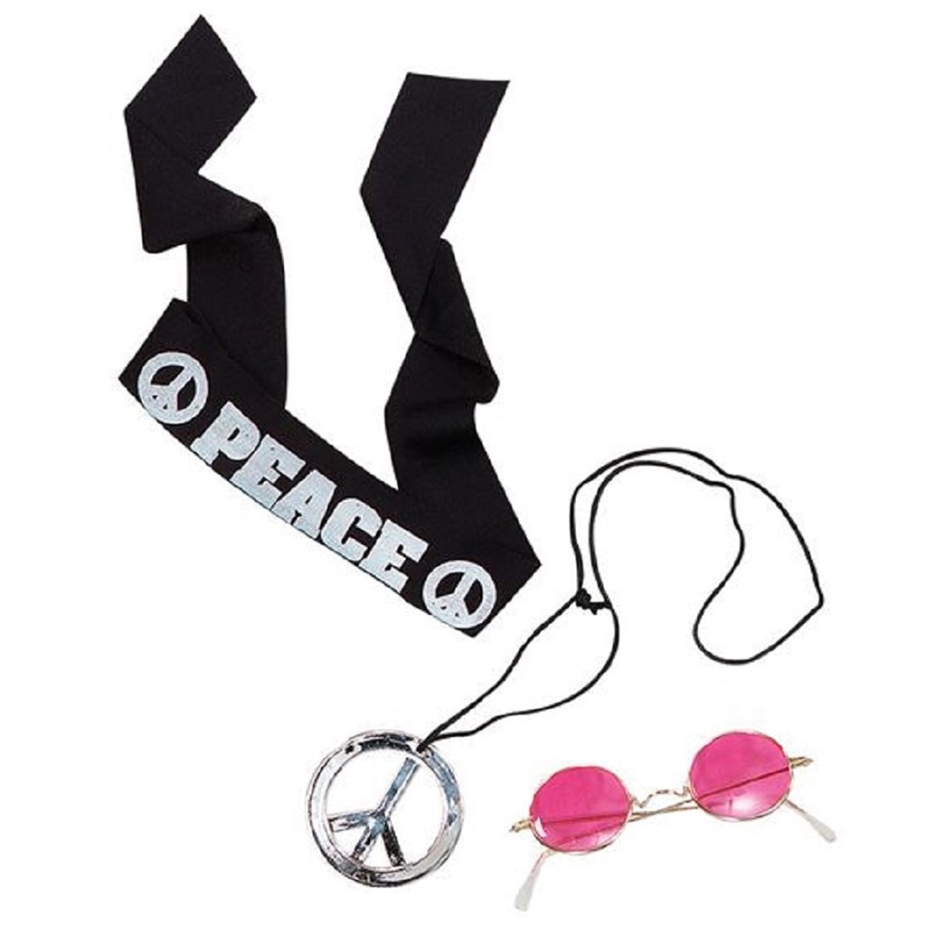 Hippy 60s 70s Headbands with Glasses Necklace Fancy Dress Costume Accessory for Men