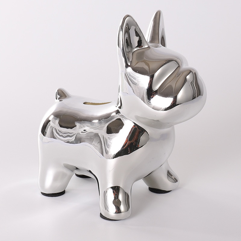 Nordisk keramik bulldog sparegris dekoration sød dyr soveværelse stue skrivebord prydhåndværk 5 farver: Sølv