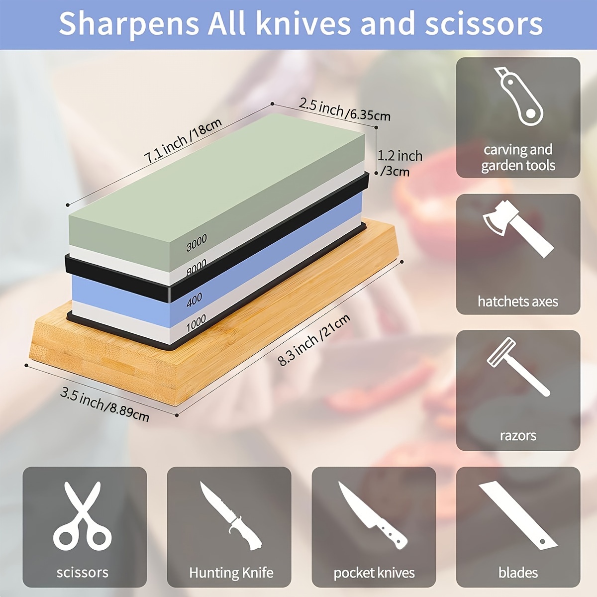 Sharpening Stone Set 4 Side Grit 400/1000 3000/8000, Premium Knife Sharpener, Knife Sharpening Stone Kit with Bamboo Base