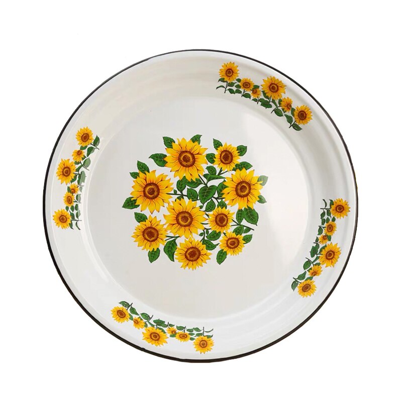 Plato grande de esmalte chino Vintage, plato de comida de fruta con patrón de rosa de girasol, contenedor, vajilla, utensilios de cocina: 1