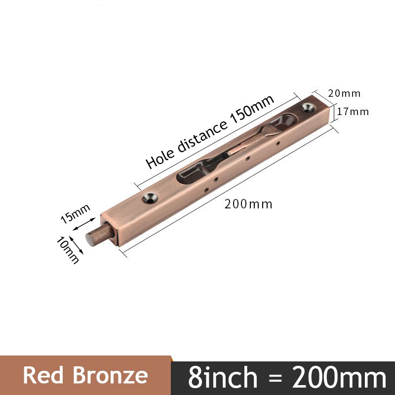 KAK 4/6/8/10 inch Stainless Steel Hidden Door Bolt Security Guard Door Latch Sliding Door Lock Bathroom Bolt Dust Proof Hardware: Red Bronze 8inch