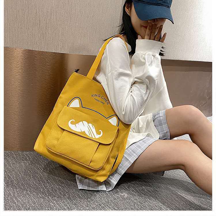 Grote Capaciteit Canvas Tas Schooltas Wilde Vrouwen Crossbody Tassen Cartoons Vrouwen Handtassen Schoudertassen Snor Tote Boodschappentas