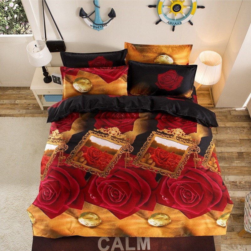 3d romantic wedding rose bedding set duvet cover pillow case queen twin size bed linen set