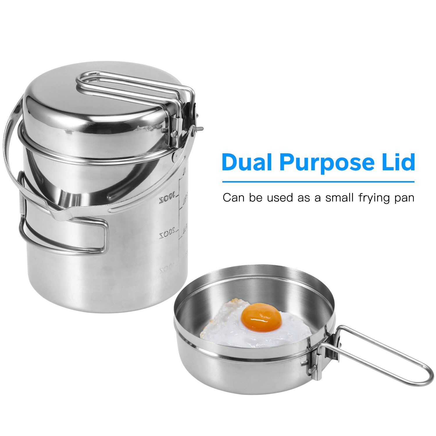 1L Camping Kettle Stainless Steel Cooking Kettle Camping Pot Portable Outdoor Camping Backpacking Pot with Foldable Handle