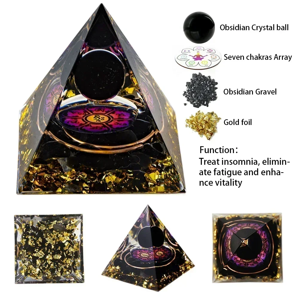 Generador de energía de cristal Natural pirámide peridoto amatista Reiki curación Chakra pirámide de resina decoración egipcia decoración de la habitación 1 ud.: plum