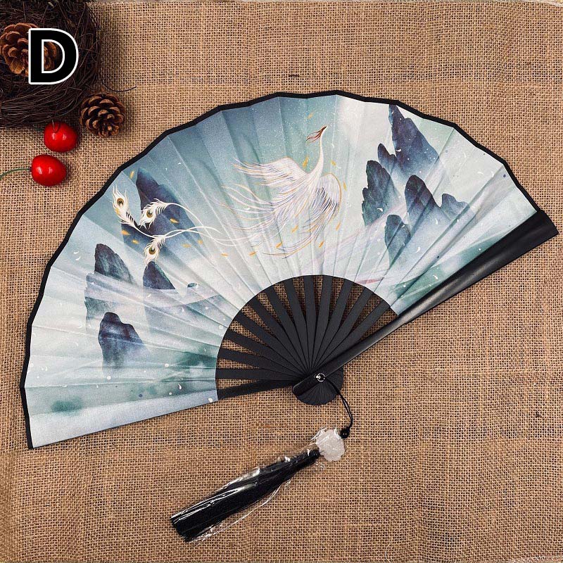 Abanico antiguo chino clásico de doble cara, abanico masculino de estilo chino, accesorios Hanfu para mujer, abanico plegable, decoración del hogar, abanico artesanal: Borgoña