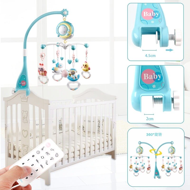 QWZ Baby Rattles Crib Mobiles Toy Months Newborn Infant Baby Toys Holder Rotating Mobile Bed Bell Musical Box Projection 0-12