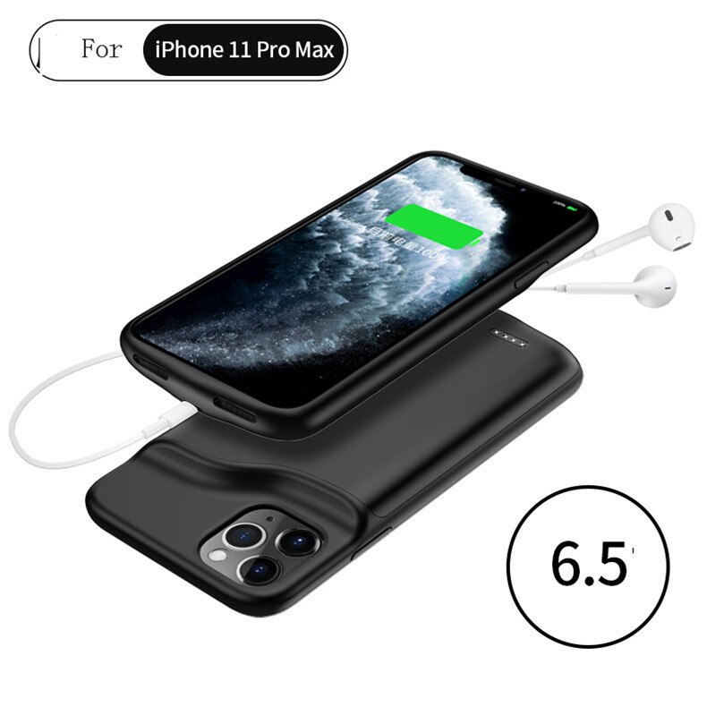 Batterij Oplader Voor Iphone 11 Pro Max Siliconen Schokbestendig Power Bank Case Back Clip Batterij Oplader Voor Iphone 11: i11 Pro Max-Black