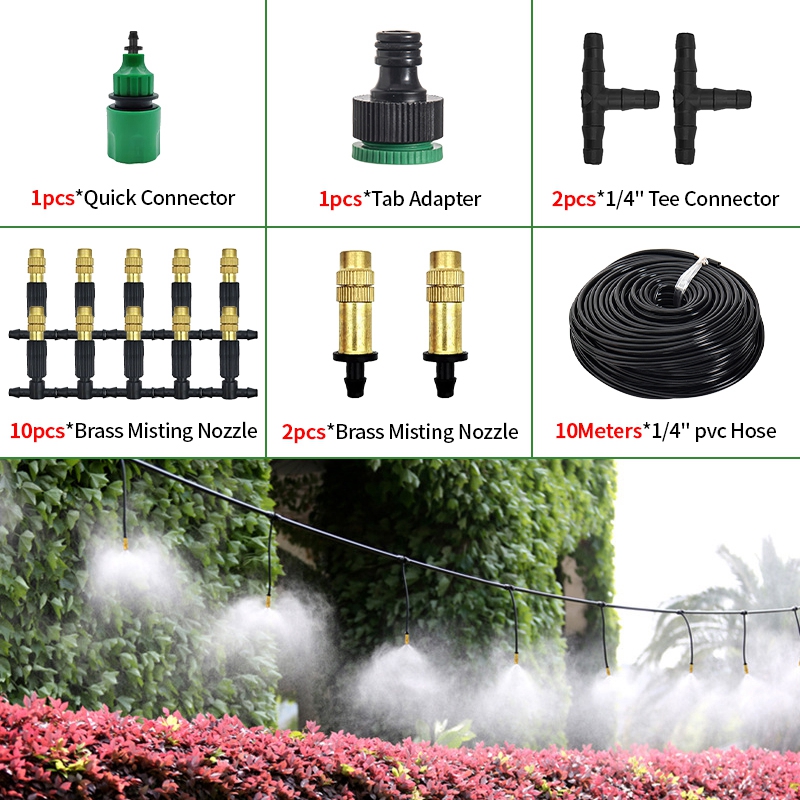 Sistema de enfriamiento por nebulización para exteriores, 10-30M, 4/7PVC, riego de jardín, boquillas atomizadoras de latón ajustables de 1/4 pulgadas, microaspersores: Blanco