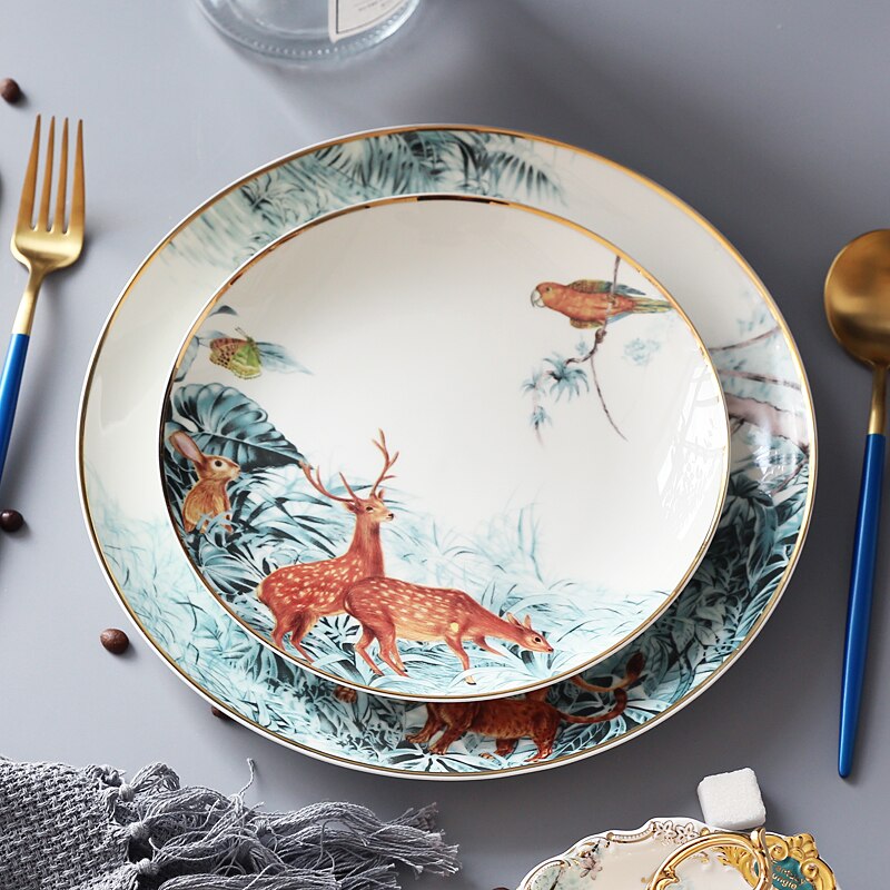 Platos nórdicos de cerámica para decoración del hogar, vajilla de hueso, Animal, postre, fruta y aperitivos, WF1021