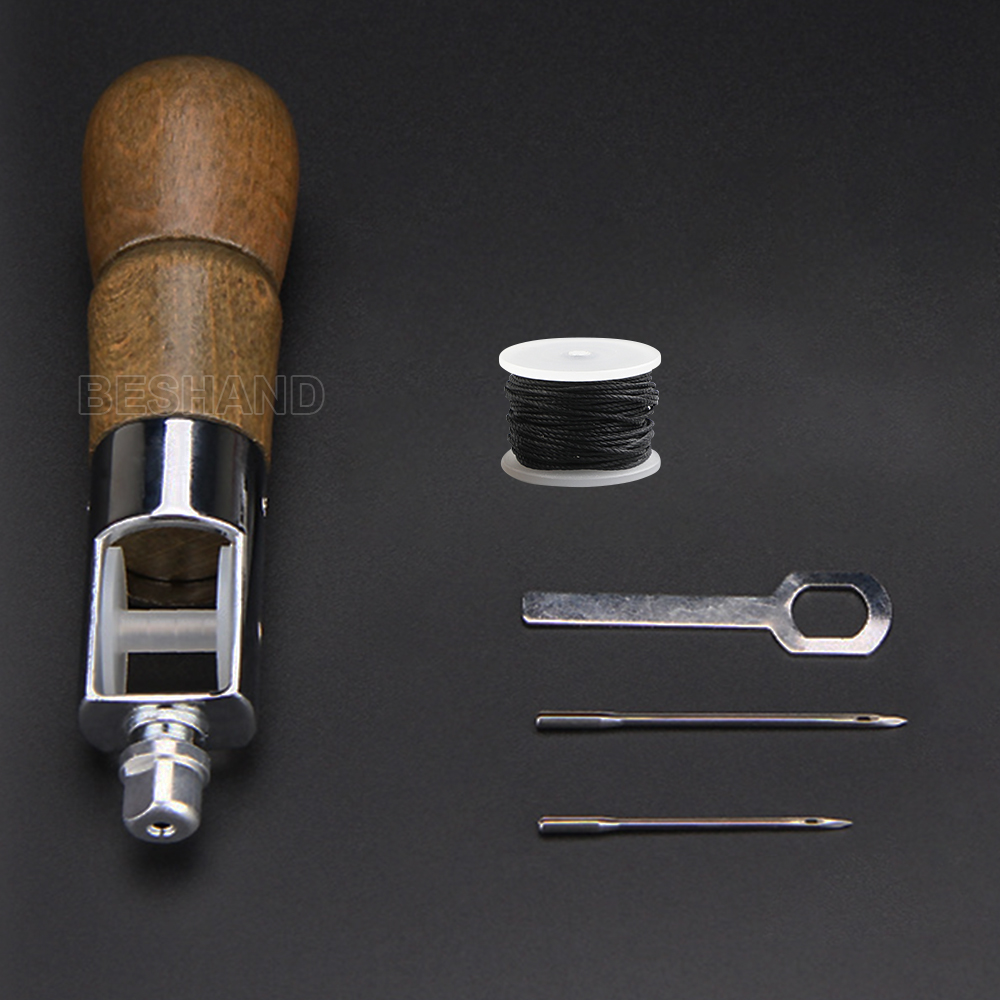 Leather Sewing Awl Thread Kit Hand Sewing Machine Speedy Lock Stitcher Thread Needles DIY Craft Shoemaker Canvas Repair Tool: Dark Khaki